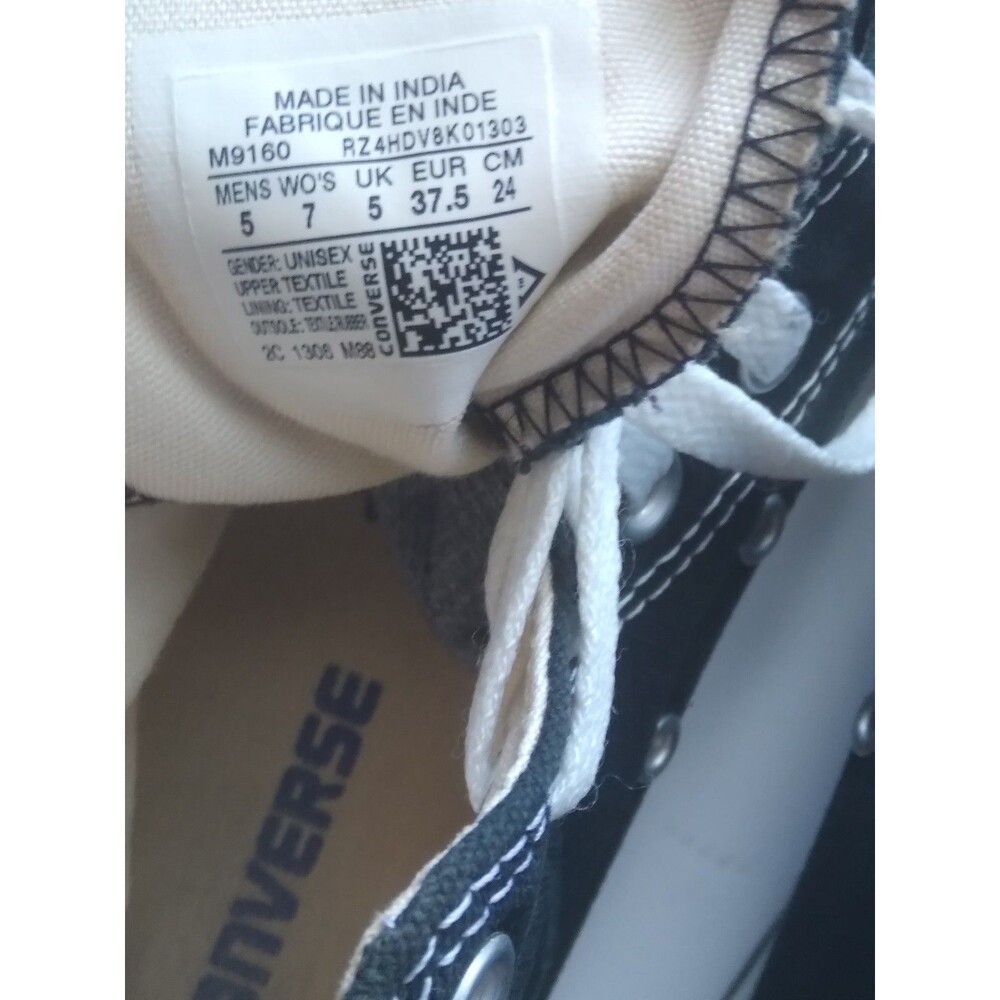 Converse Black and White High Top Lace Up Sneakers Mens 5 womens 7 - Picture 8 of 11